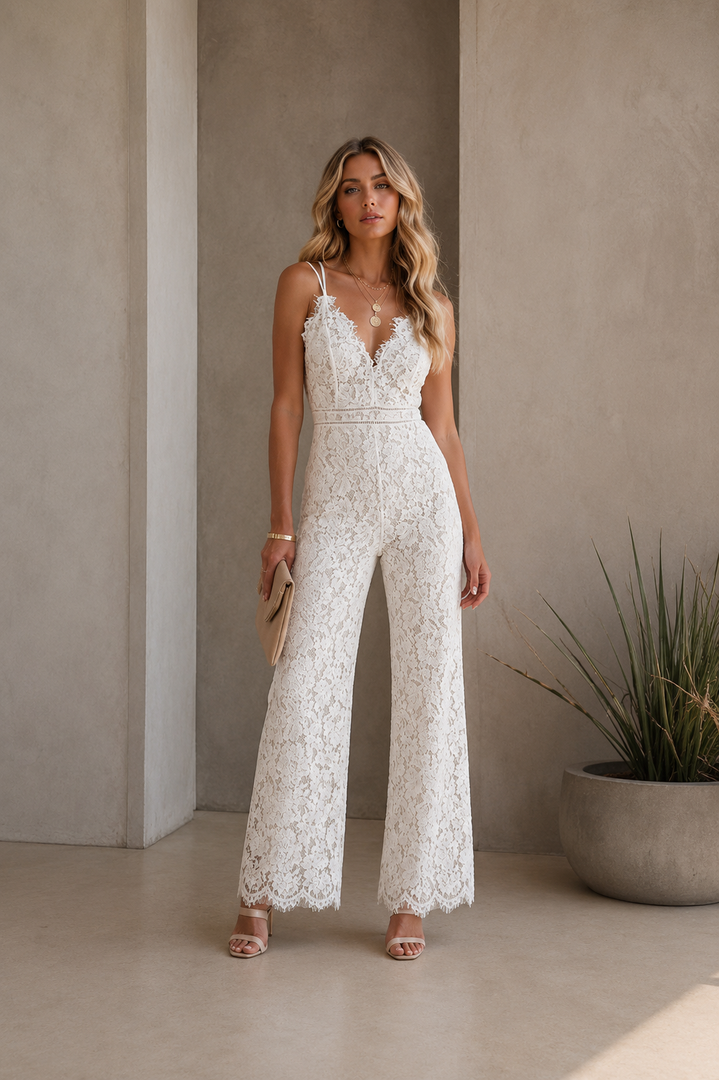 Spitzen-Jumpsuit mit weitem Bein