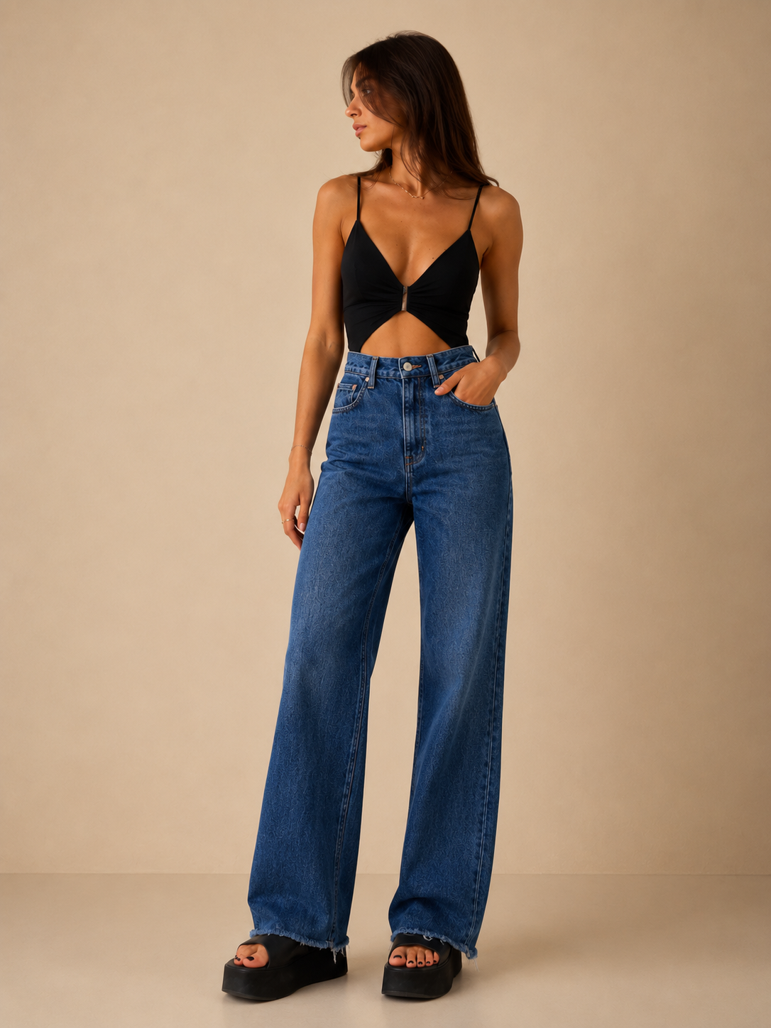 Entspannte Weite-Bein-Jeans
