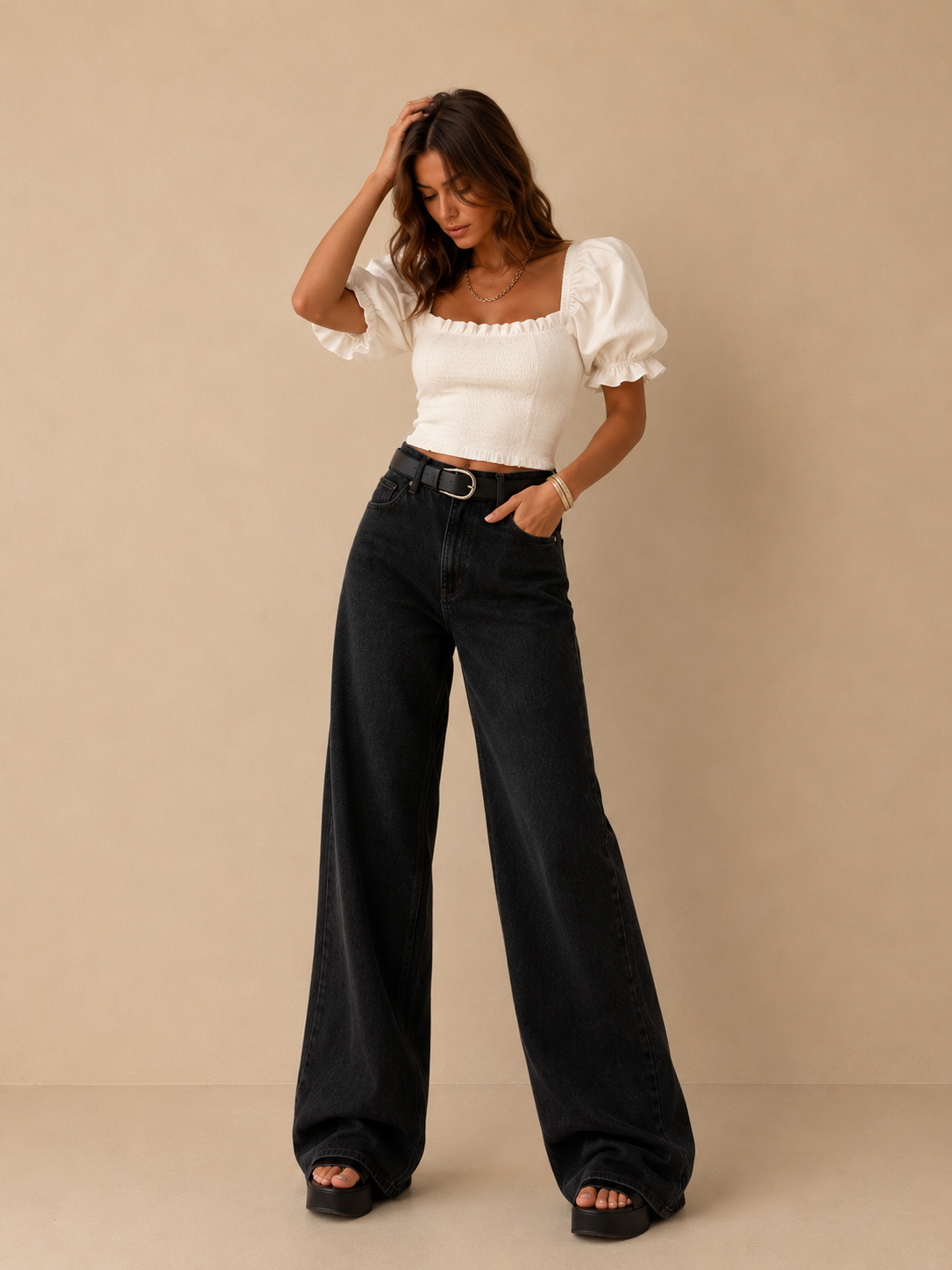 Entspannte Weite-Bein-Jeans